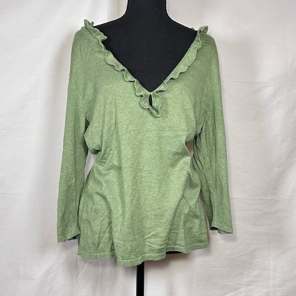Soft Sage Silk Cashmere Ruffle Long Sleeve Top